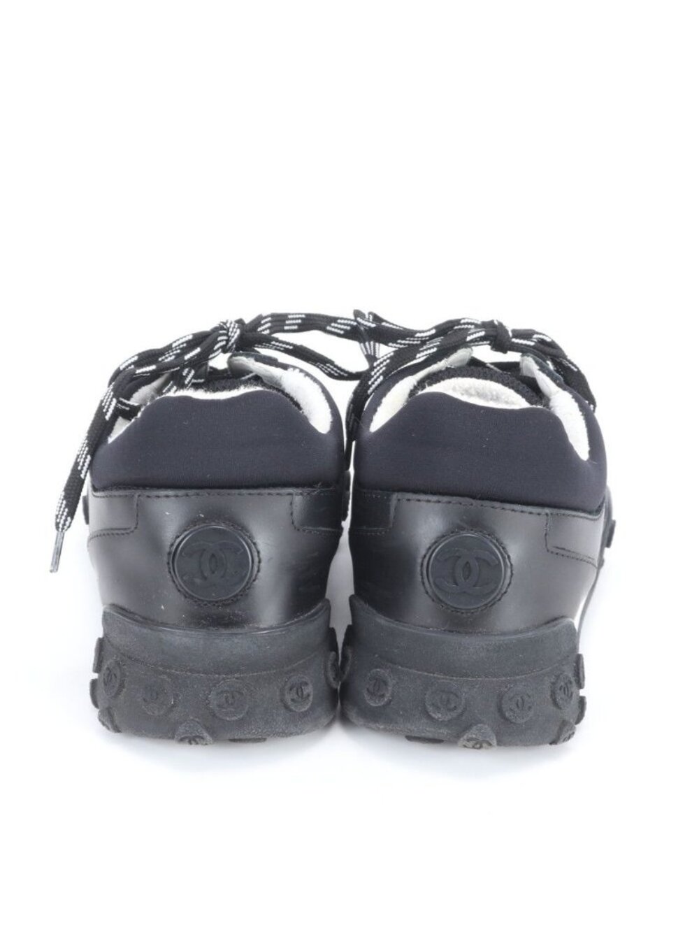 Chanel CC Logo Leather Low Cut Sneakers Lace Up Shoes Flat - Picture 4 of 8